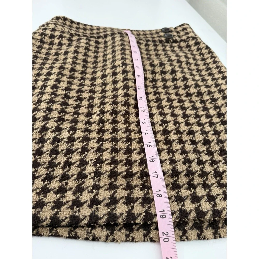 Ann Taylor Petites 10P Brown/Black‎ Houndstooth Pencil Knee Skirt Button